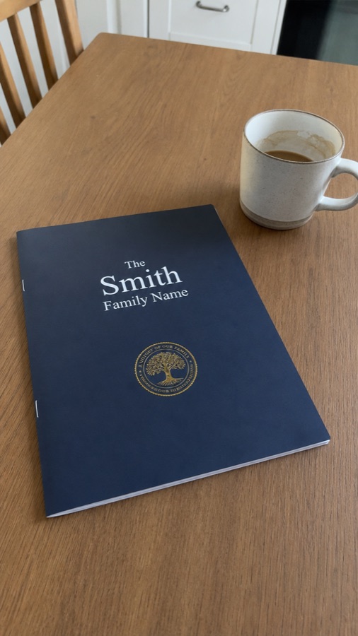 Printed report cover on a kitchen table