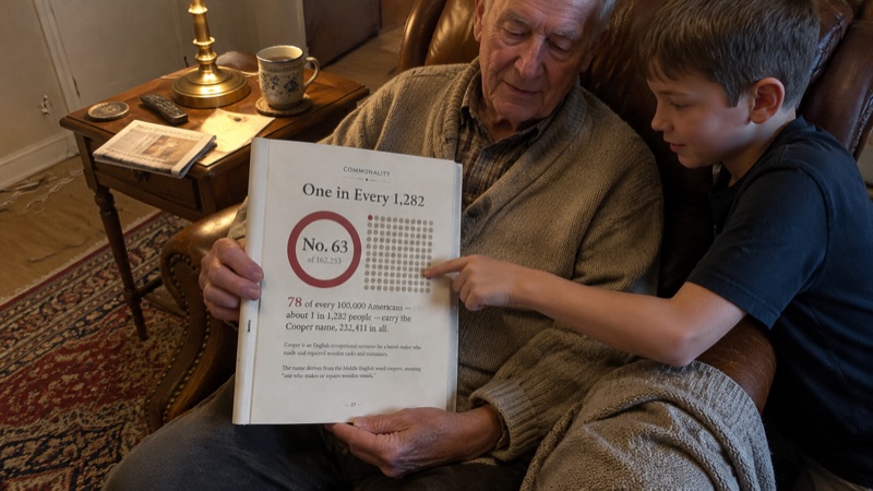 Frank Cooper showing the report to his grandson